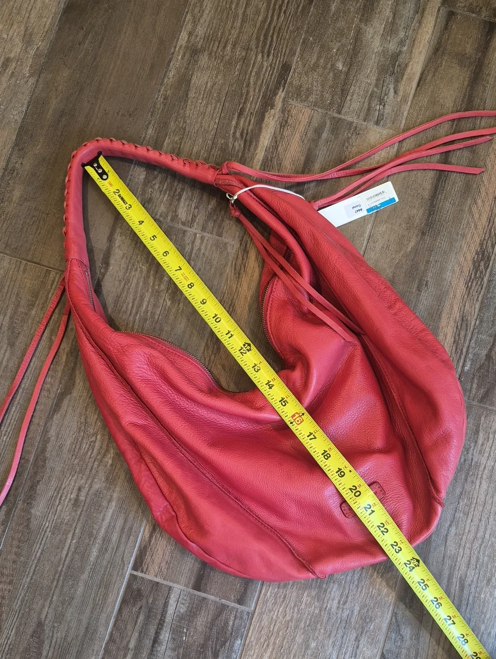Christopher Kon Coral Red Genuine Leather Braided Handle Hobo Shoulder Bag